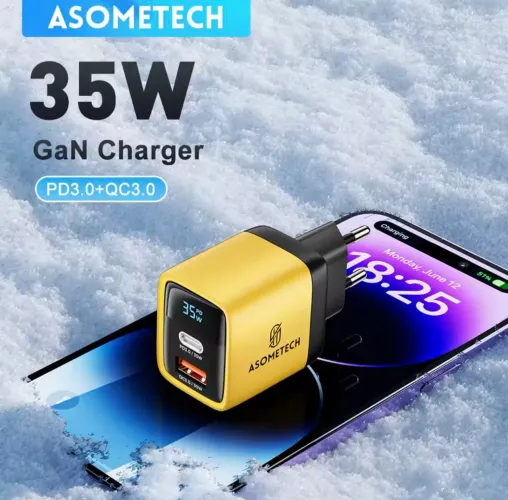 Carregador GaN 35W ASOMETECH - PD3.0 + QC3.0