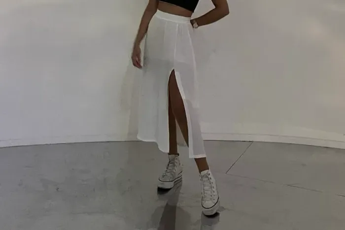 Saia Branca Midi Fenda Feminina Tamanho PP