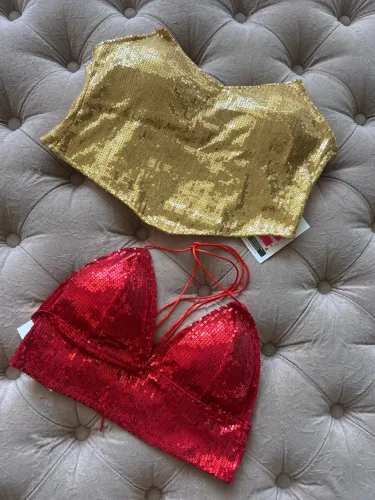 Top Pré caju brilho e paetê