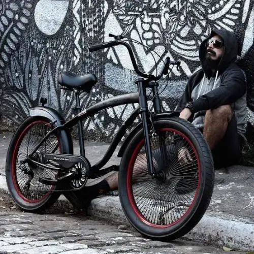 Bicicleta Naja Psycho Preta e Vermelha