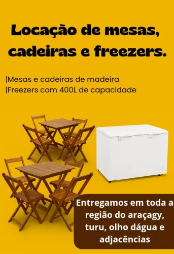 Aluguel de mesas, cadeiras e freezers