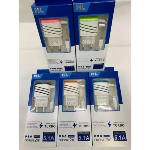 Carregador 5.1A Original 2 em 1 para Smartphone 1,2 metros