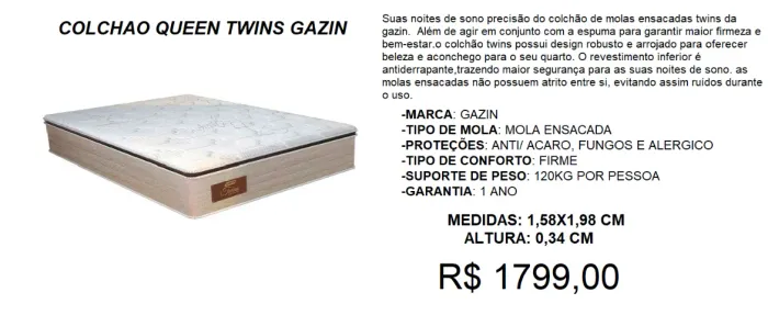 Colchão queen gazin twins firme - entrega grátis