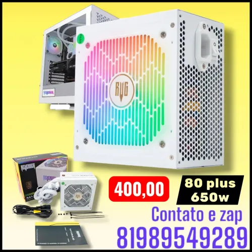 Fonte ATX 650W 80 Plus Bronze PFC Ativo com LED RGB da Revenger.