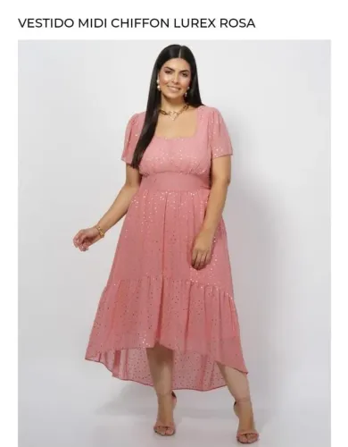 Vestido MIDI chiffon lurex rosa