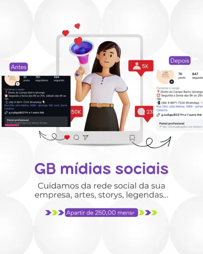 Gerenciamento para a rede social da sua empresa pacotes apartir de 250,00