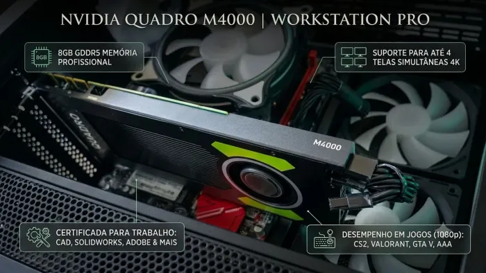 Placa de Video NVIDIA Quadro M4000 8GB GDDR5 256 Bit 4 Telas 4K Workstation e Gamer pc