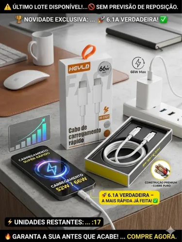 Cabo USB-C para USB-C HEYLD HY-07CC - Carregamento Rápido 66W | 1 Metro