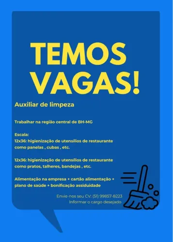 Vaga para auxiliar de limpeza 5c