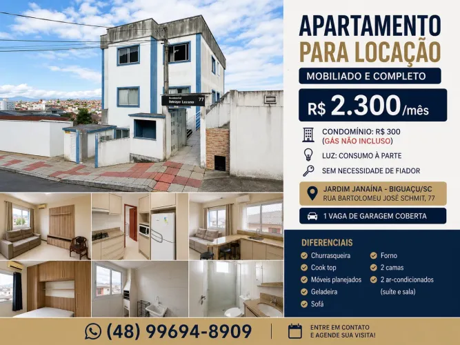 Apartamento mobiliado para locação - Jardim Janaína, Biguaçu/SC