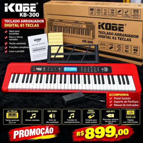 Teclado Arranjador Digital iKOBE KB-300 com 61 teclas
