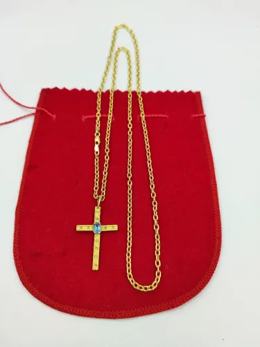 Corrente Cartier oca com pingente cruz 10 brilhantes 