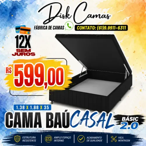 A Cama Baú Casal Basic 2.0 é perfeita para quem deseja otimizar o espaço do quarto.