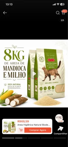 Areia higiênica orgânica para gatos 