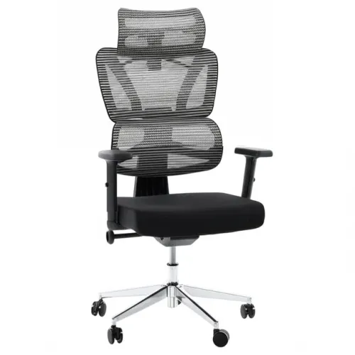 Cadeira Presidente Escritório Tela Mesh Ergonômica Giratória Encosto Alto Preta 30066