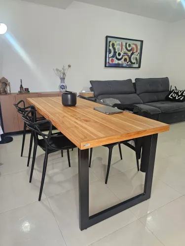 Mesa de Jantar Industrial Tampo Madeira Maciça