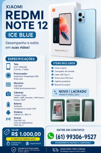 Xiaomi Redmi Note 12 - Novo e Lacrado!