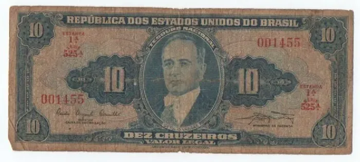 Cédula Antiga 10 Cruzeiros - República dos Estados Unidos do Brasil - Getúlio Vargas