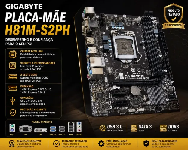 Placa-mãe Gigabyte GA-H81M-S2PH LGA 1150 DDR3 - Testada e Funcionando