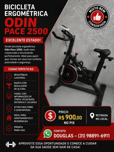 Vendo bicicleta ergométrica Odin Pace 2500, semi nova!