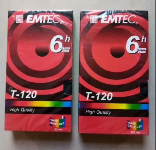 Fitas VHS (2 unidades) EMTEC T-120 High Quality - Novas e Lacradas