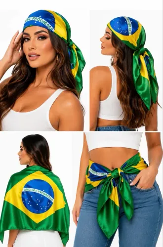 Lenço bandana bandeira do Brasil cetim
