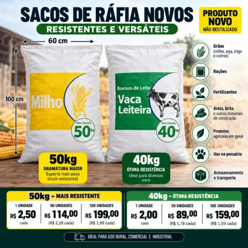 Sacos de Ráfia Novos - 40 Kg e 50 Kg | 1m x 60 cm