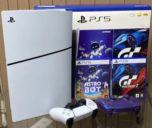PS5 Slim 1TB Com Leitor Semi Novo Com 2 Controles Originais 