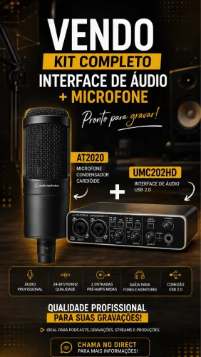 Microfone e interface de áudio