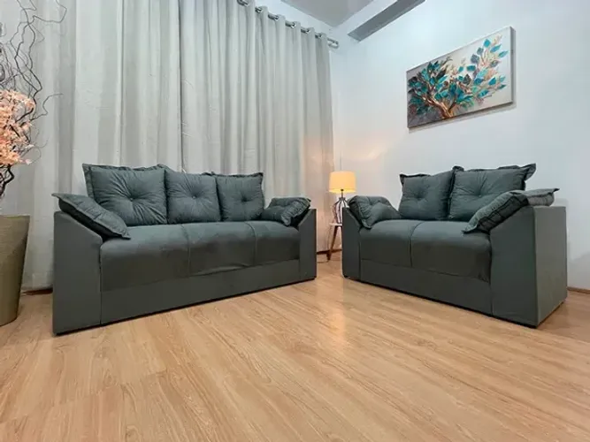 Sofás 2 e 3 Lugares de Fábrica Cinza Marrom Paris