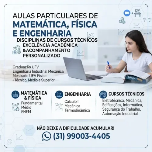 Aulas de Matemática, Física e Cálculo - Online ou Presencial