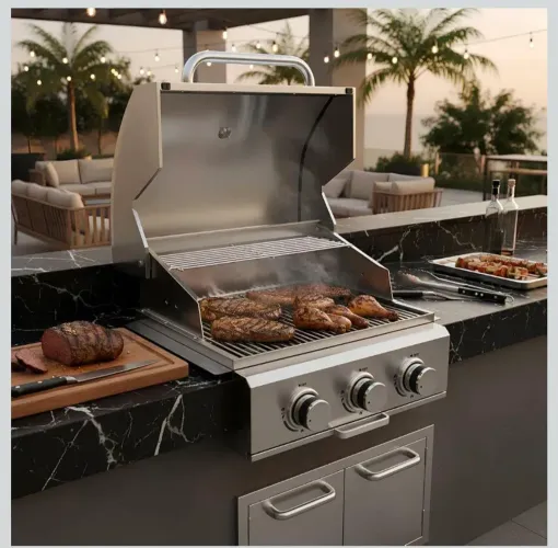 Le Cook Churrasqueira Inox Gás 3 Queimadores Embutir Sobrepor alta performace
