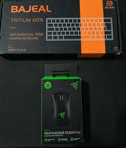 Kit teclado mecânico, mouse razer deathadder e mouse bungee gamer