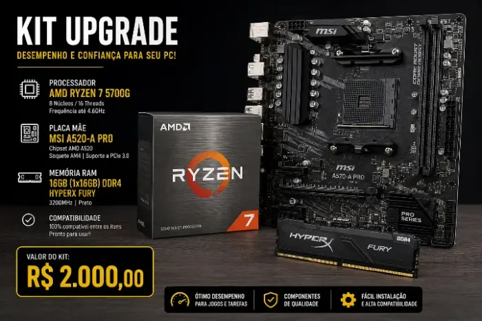 Kit Upgrade Ryzen 7 5700g + 16gb ram + Placa mãe a520 pro MSI
