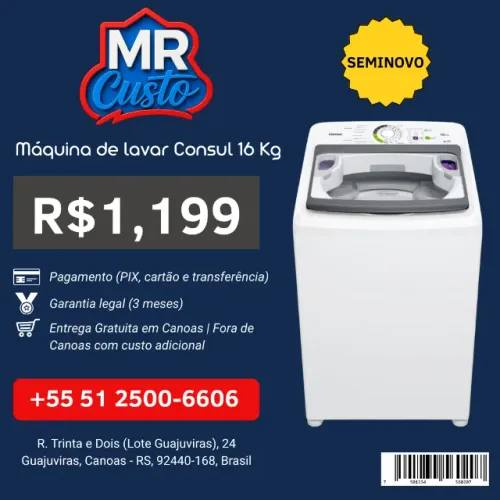 Máquina de Lavar Consul 16kg Seminova | Revisada, com Garantia e Frete Grátis | MR Custo