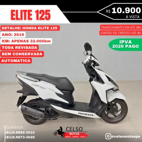 Honda Elite 125 2019 c/32.000km Financio 48x Cartão 18x aceito sua moto