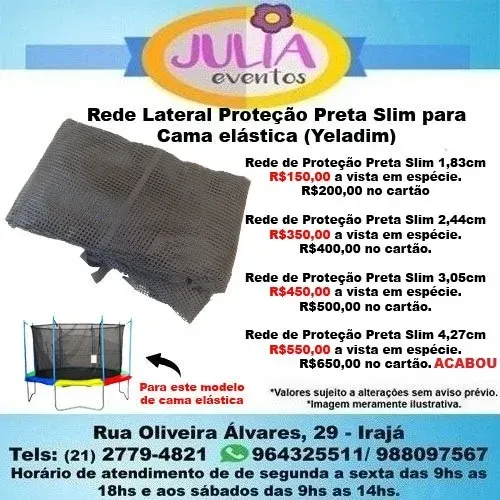 Rede Lateral para Cama Elástica Slim Proteção Preta - Yeladim
