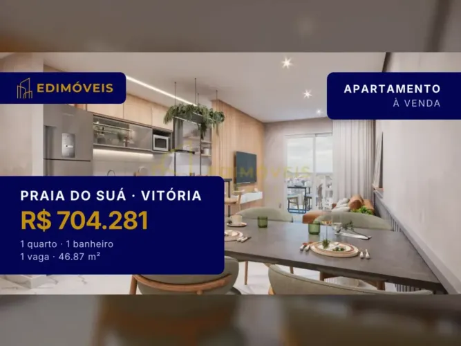 Praia do Suá: Apartamento 1 quarto em condomínio com lazer completo