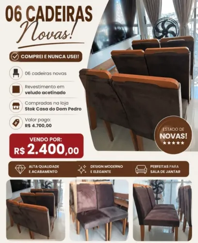 Vendo 06 lindas Cadeiras marrom de altíssima qualidade marca RAIUGA