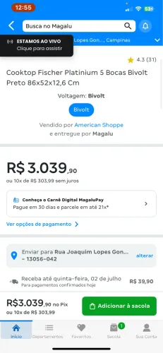 Fogao Fisher Novo na Caixa 2800,00 