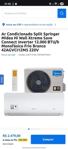 Ar condicionado Inverter Springer Midea 12.000 BTU Xtreme Save Conect