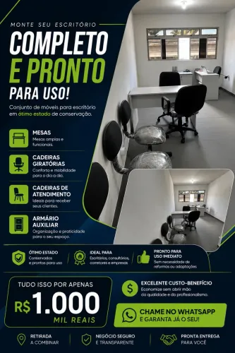 Conjunto de Escritório Completo | Mesas, Cadeiras e Armário | Excelente Estado