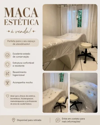 Maca de Estética Ergonômica Capitonê + Mocho Profissional (Impecável)