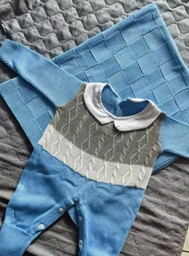 Saída de maternidade menino tricô luxo