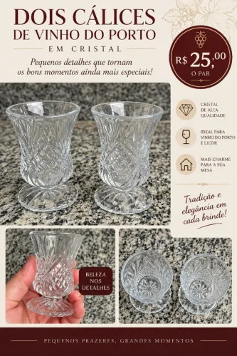 2 cálices de vinho do porto em cristal