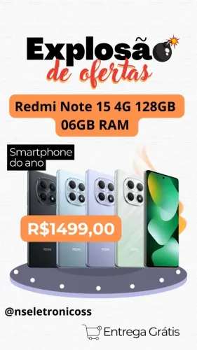 Celular Xiaomi Redmi Note 15 4G 128gb 06gb Ram Preto Roxo Azul 