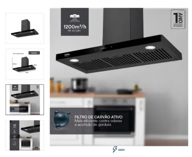 Coifa e Depurador de Parede EOS 90cm Maxxi Air Digital Touch Inox Preto EPCO90PTDP 220V
