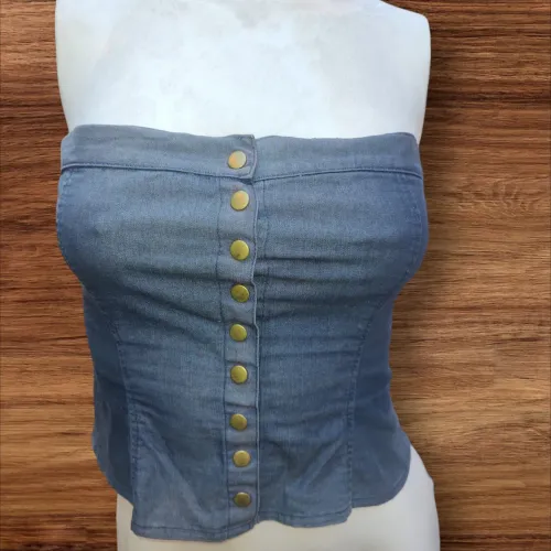 Top jeans tomara que caia com botões de pressão