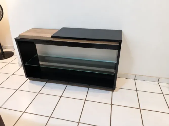 Aparador Buffet em MDF Preto e Amadeirado com Vidro