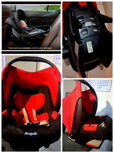 Bebê Conforto Burigotto Vermelho e Preto + Base para Carro Completo!